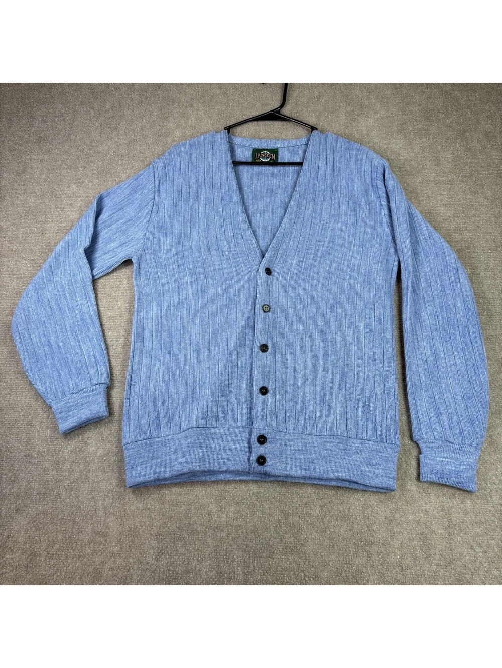 Vintage 90s Jantzen Mens Light Blue Knit Cardigan Sweater Medium Made In USA